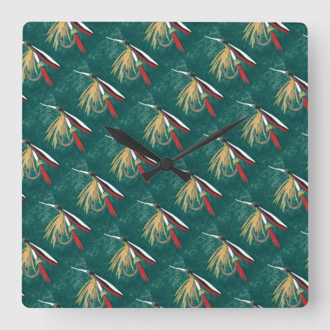 "Trout Fin" blöt fly, flygfiske fly bindning art Fyrkantig Klocka (Framsida)