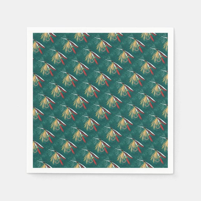 "Trout Fin" Trout Fly tiled blöt fly på grönt Pappersservett (Framsidan)