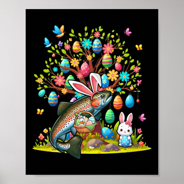 Trout Fish Bunny Easter Eggs Cute Tree Costume Hun Poster (Framsidan)