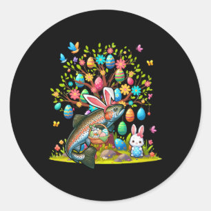 Trout Fish Bunny Påskäggs Cute Träd Costume Hun Runt Klistermärke