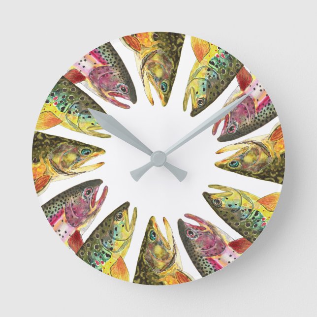 Trout Fishing Clock Rund Klocka (Framsida)