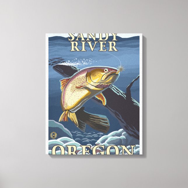 Trout Fishing Kor-Section - Sandy River, Orego Canvastryck (Framsida)