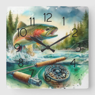 Trout Flygfiske Fyrkantig Klocka