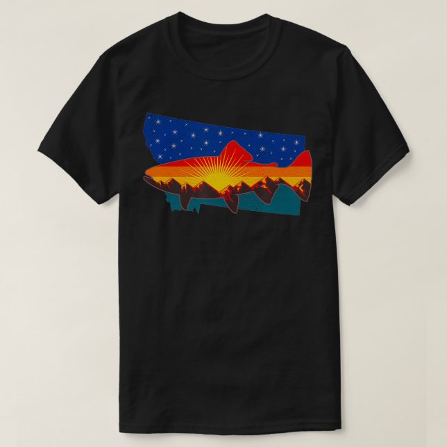 Trout Flygfiske Nature Montana Mountain Sunset  T Shirt (Design framsida)
