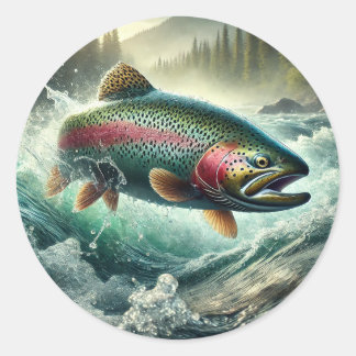 Trout Illustration Runt Klistermärke