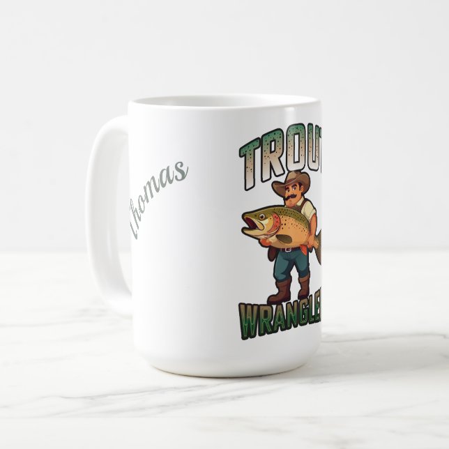 Trout Wrangler serie vektor illustration  Kaffemugg (Framsida vänster)