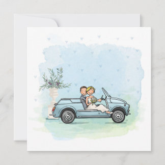Trouwkaart bruidspaar in vintage Fiat 500 Jolly Julkort