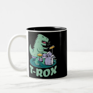 TROX Rocking Tyrannosaurus Drum Dinosaur Funny TRe Två-Tonad Mugg