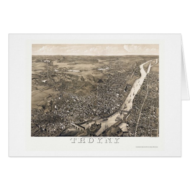Troy panorama- karta för NY - 1881 Hälsningskort (Framsidan Horizontal)