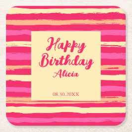 Trstressad Rand Rosa Peach Colorful Birthday Underlägg Papper Kvadrat