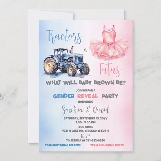 Trtors eller Tutus Gender Reveal Party Inbjudningar (Framsida)