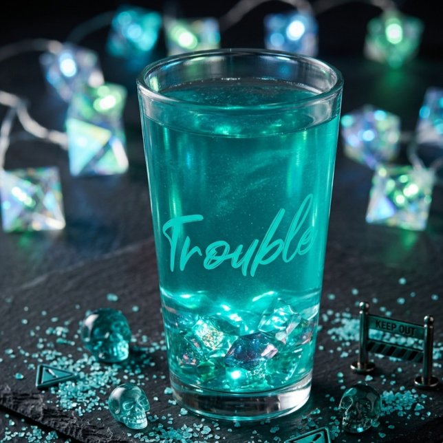 Trubbel bryggs – Teal Script Pint Glas (Skapare uppladdad)