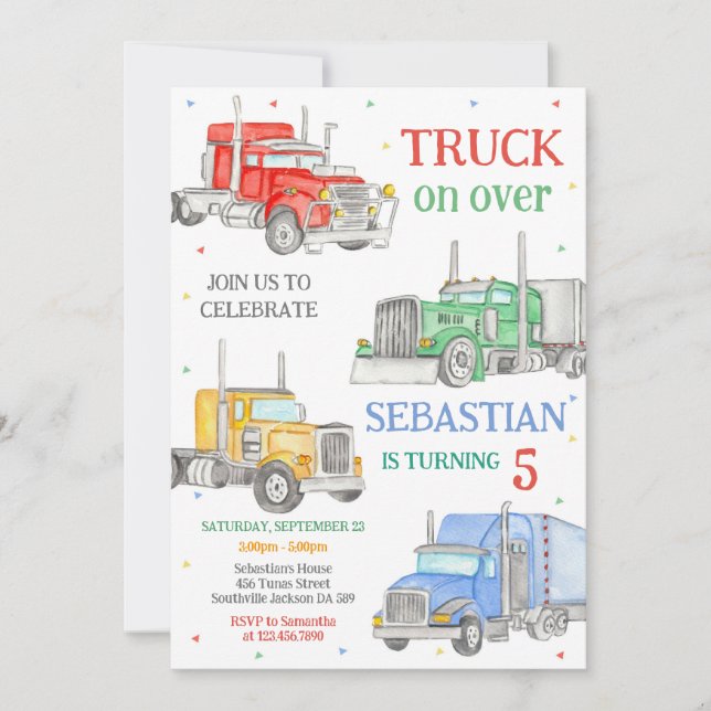 Truck Boy Birthday Invitation Inbjudningar (Framsida)