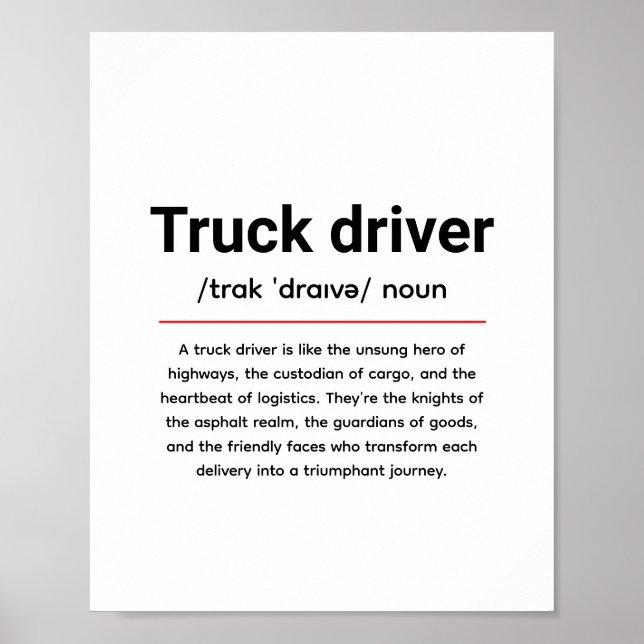 Truck Driver Definition for Truck Driver Day Poster (Framsidan)
