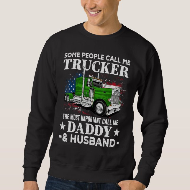 Truck Driver US Flag Trucker Daddy And Husband Lång Ärmad Tröja (Framsida)
