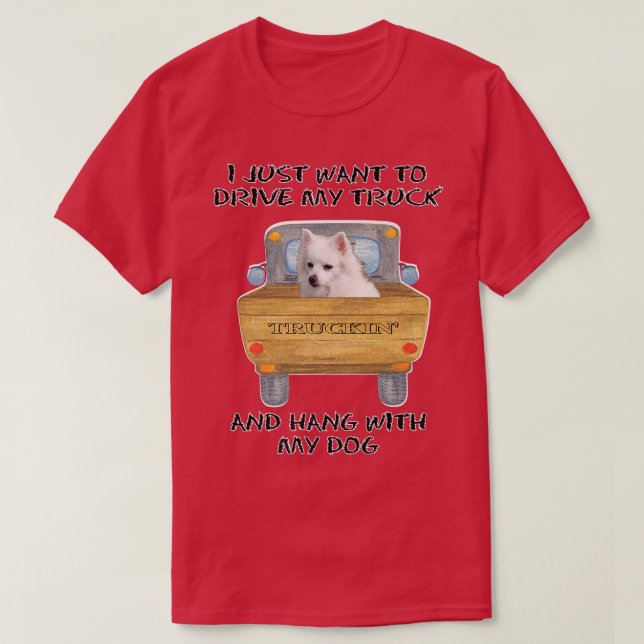 Truck Driving Dog American Eskimo Dog  T Shirt (Design framsida)