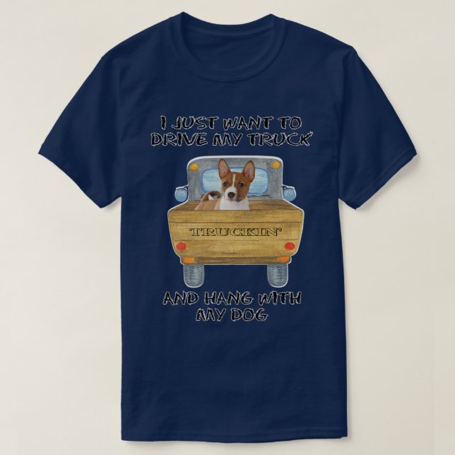 Truck Driving Dog Basenji  T Shirt (Design framsida)