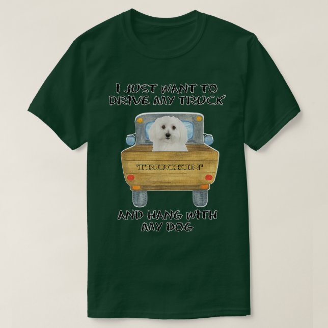 Truck Driving Dog Bichon Frises  T Shirt (Design framsida)