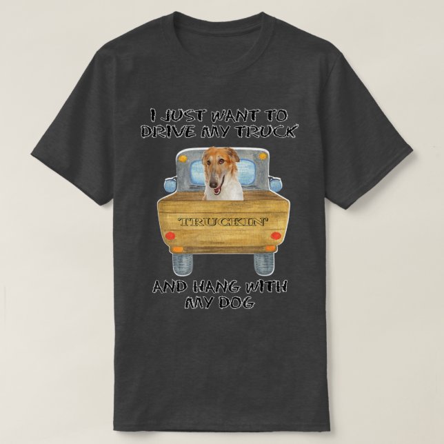 Truck Driving Dog Borzoi  T Shirt (Design framsida)