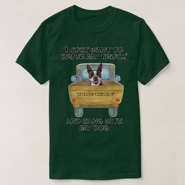 Truck Driving Dog Boston Terrier  T Shirt (Design framsida)