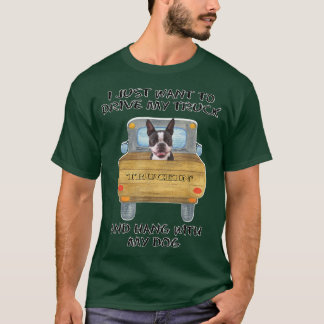 Truck Driving Dog Boston Terrier  T Shirt