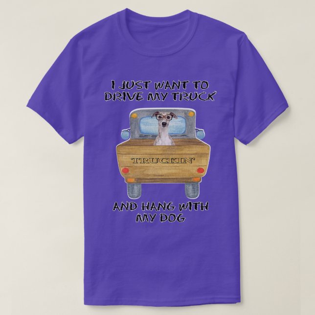 Truck Driving Dog Greyhound w Glasses  T Shirt (Design framsida)