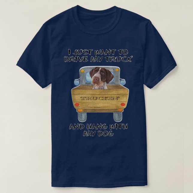 Truck Driving Dog Pointers German Wirehaired  T Shirt (Design framsida)
