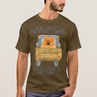 Truck Driving Dog Pomeranian  T Shirt