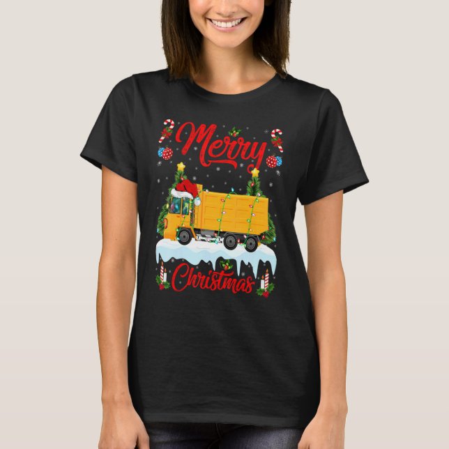 Truck   Lights Xmas Tree Santa Truck Christmas T Shirt (Framsida)