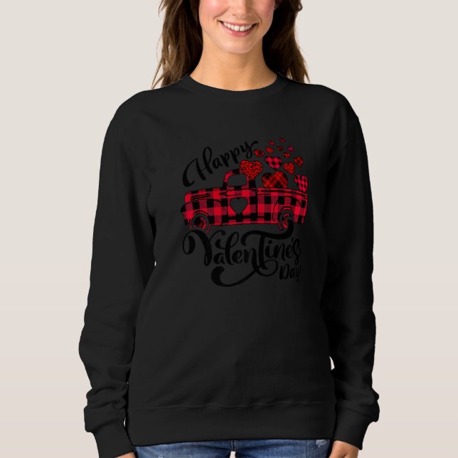 Truck Red Buffalo Plaid With Hearts Happy Valentin T Shirt (Framsida)