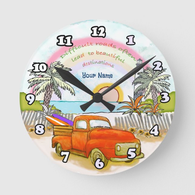 Truck Surfer lighthouse   clock Rund Klocka (Framsida)