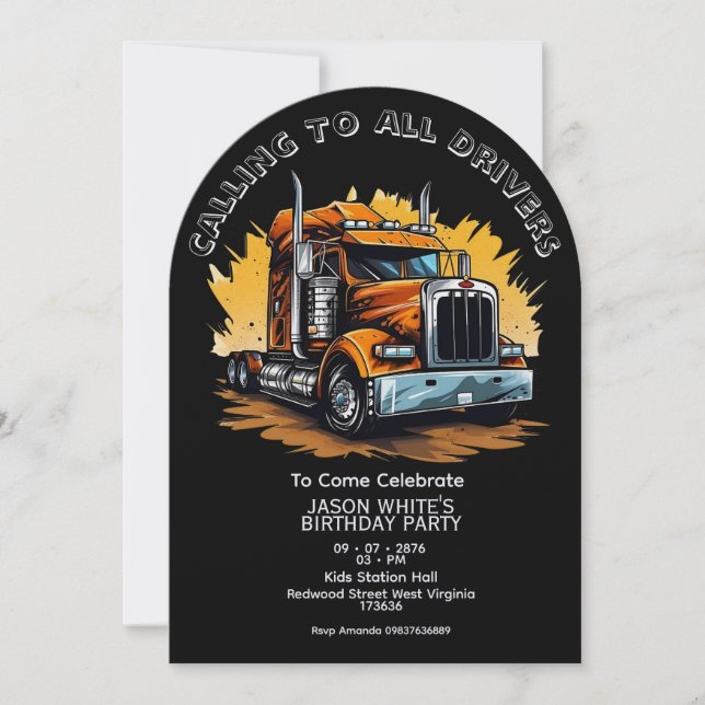 Truck Themed Boy Birthday Invitation  Inbjudningar (Framsida)