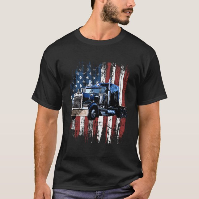 Trucker American Flag Truck Driver Truck Driver T Shirt (Framsida)