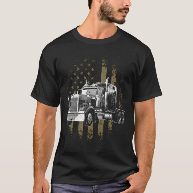 Trucker American Flagga Big Rig Semi-Trailer Lastb T Shirt (Framsida)