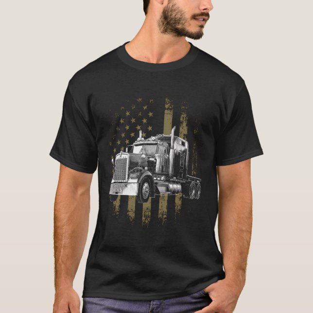 Trucker American Flagga Big Rig Semi-Trailer Lastb T Shirt (Framsida)