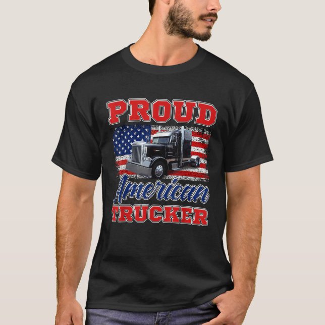 Trucker American Flagga Move America Big Rigs T Shirt (Framsida)