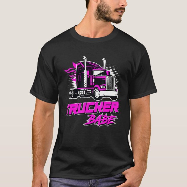 Trucker Babe Lastbil förare, Lastbil, T Shirt (Framsida)