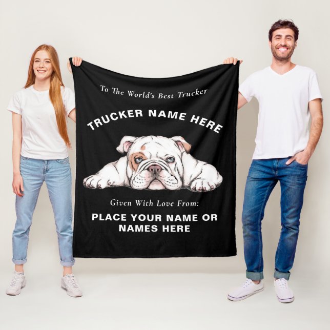 Trucker Bull Dog Gift Blanket (Personlig Gift) Fleecefilt (På plats)
