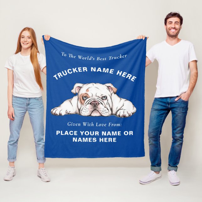 Trucker Bulldog-presentfilt (Personligt gåva)  Fleecefilt (På plats)