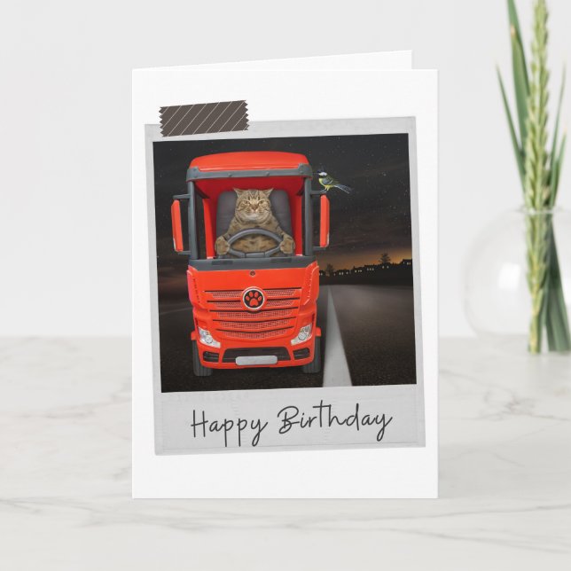 Trucker Cat Funny Birthday Card Kort (Framsida)