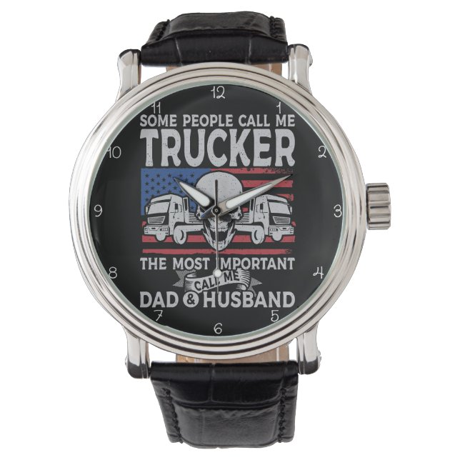 Trucker, Dad, Husband, American Skull Armbandsur (Framsida)