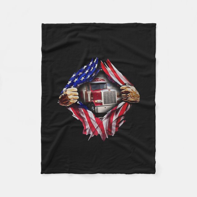 Trucker Driver American Flagga Lastbil Fleecefilt (Framsidan)