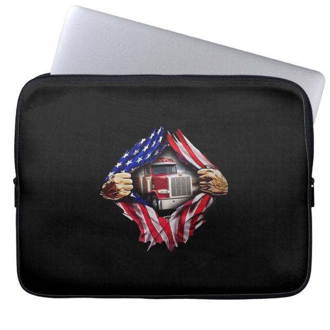 Trucker Driver American Flagga Lastbil Laptop Fodral (Framsidan)