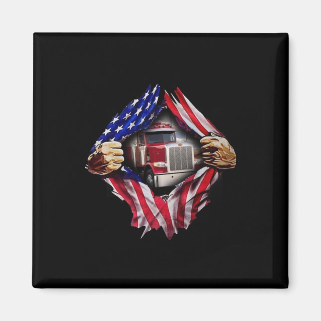 Trucker Driver American Flagga Lastbil Magnet (Framsidan)