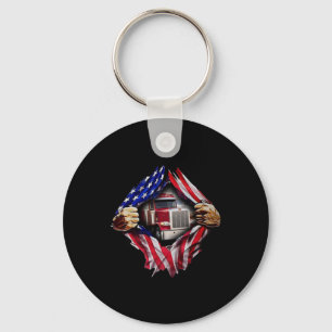 Trucker Driver American Flagga Lastbil Nyckelring