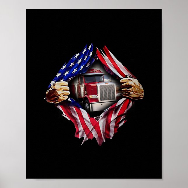 Trucker Driver American Flagga Lastbil Poster (Framsidan)