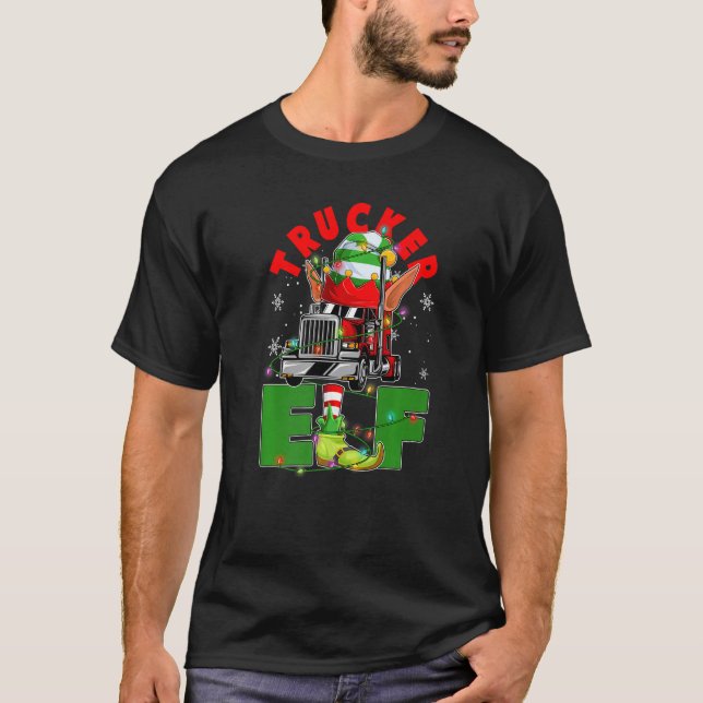 Trucker Elf Christmas Tree Light Truck Drivers Xma T Shirt (Framsida)