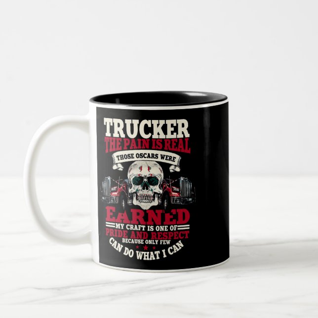 Trucker ger Funny Tractor Trailer 18 Wheeler Två-Tonad Mugg (Vänster)