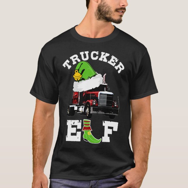 Trucker ger julklapp Elf 18 Wheel Tractor Trail T Shirt (Framsida)
