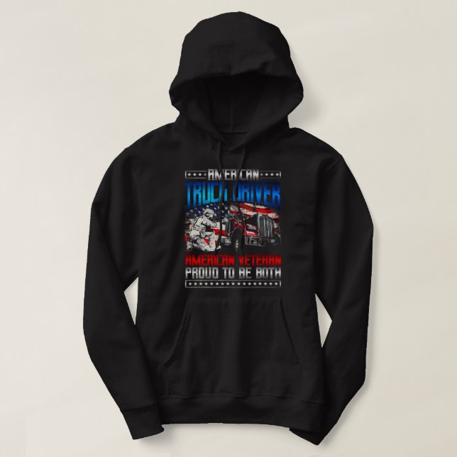 Trucker Gifts Patriotic Veteran American Flagga Tr Hoodie (Design framsida)